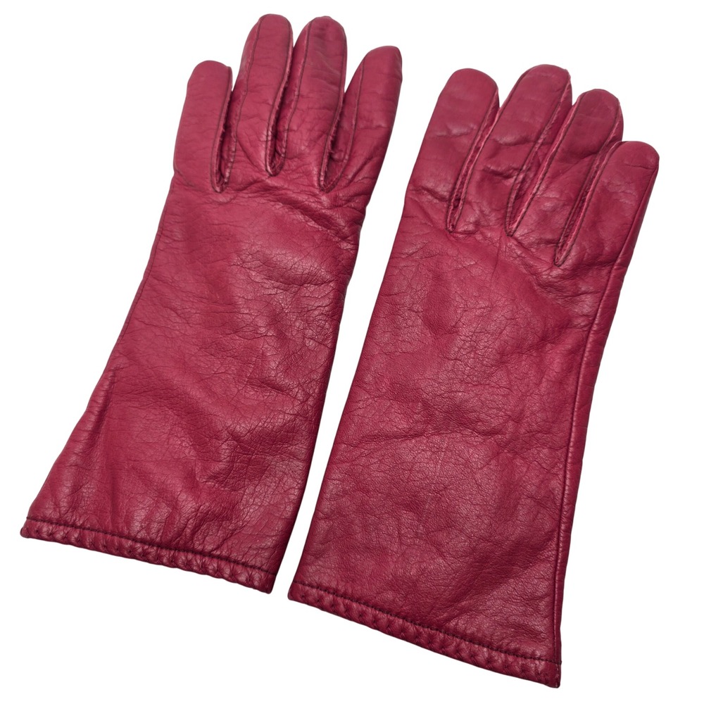Vintage Grandoe Leather Gloves SZ 7 Burgundy Red Knit Lined  WPL 9633 Luxury 80s